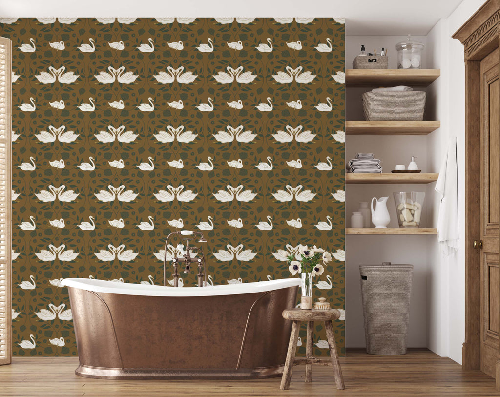 Sevan Botanical Animal Print Wallpaper in Green, White & Tan