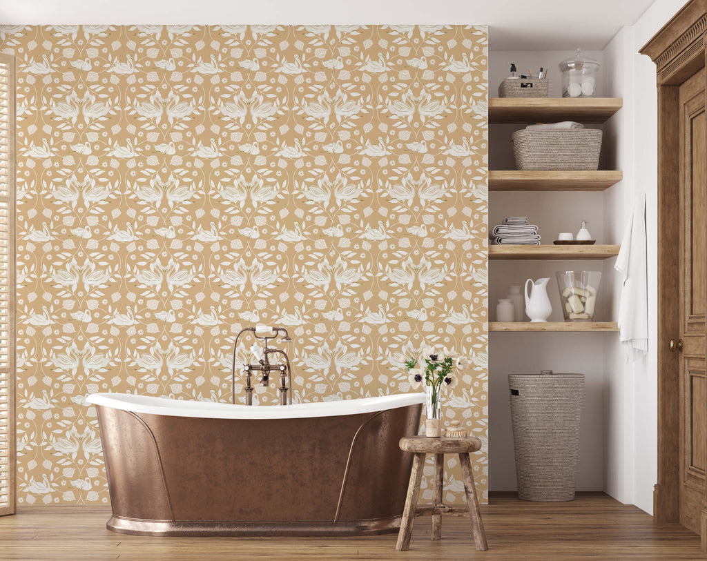 Sevan Botanical Animal Print Wallpaper in Green, White & Tan