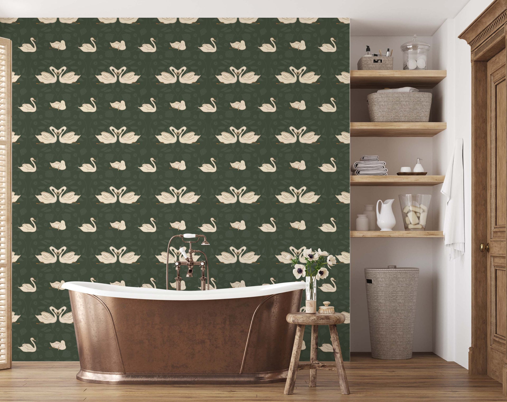 Sevan Botanical Animal Print Wallpaper in Green, White & Tan