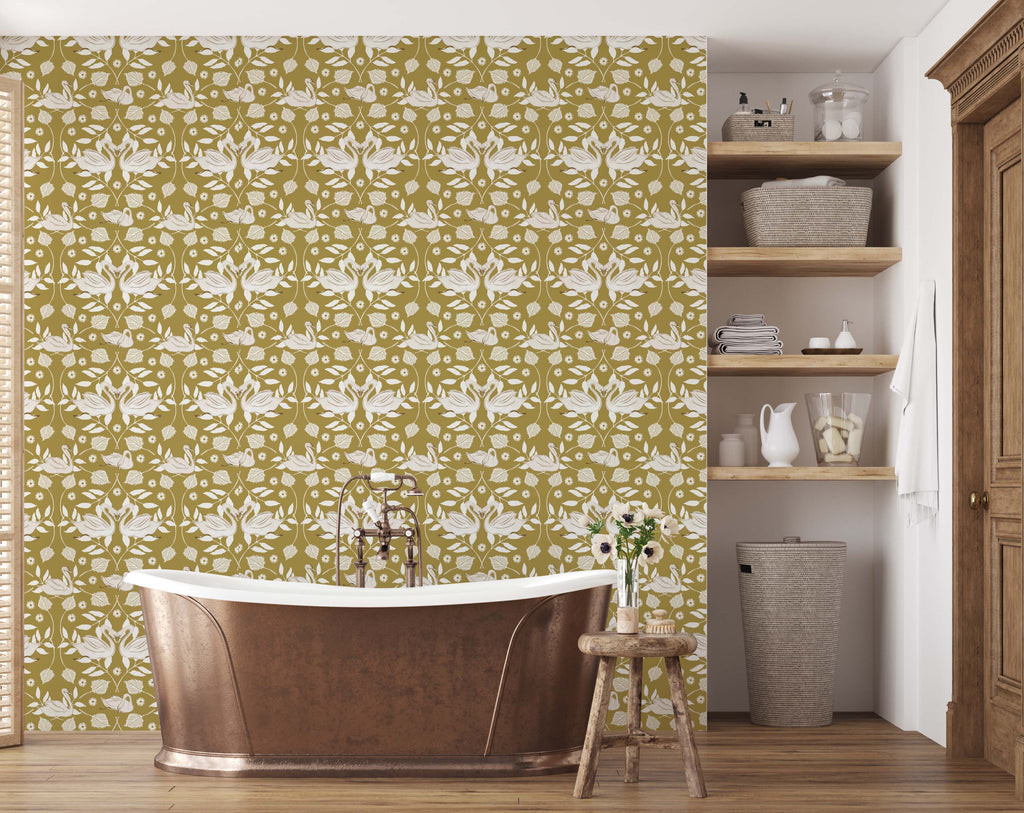 Sevan Botanical Animal Print Wallpaper in Green, White & Tan