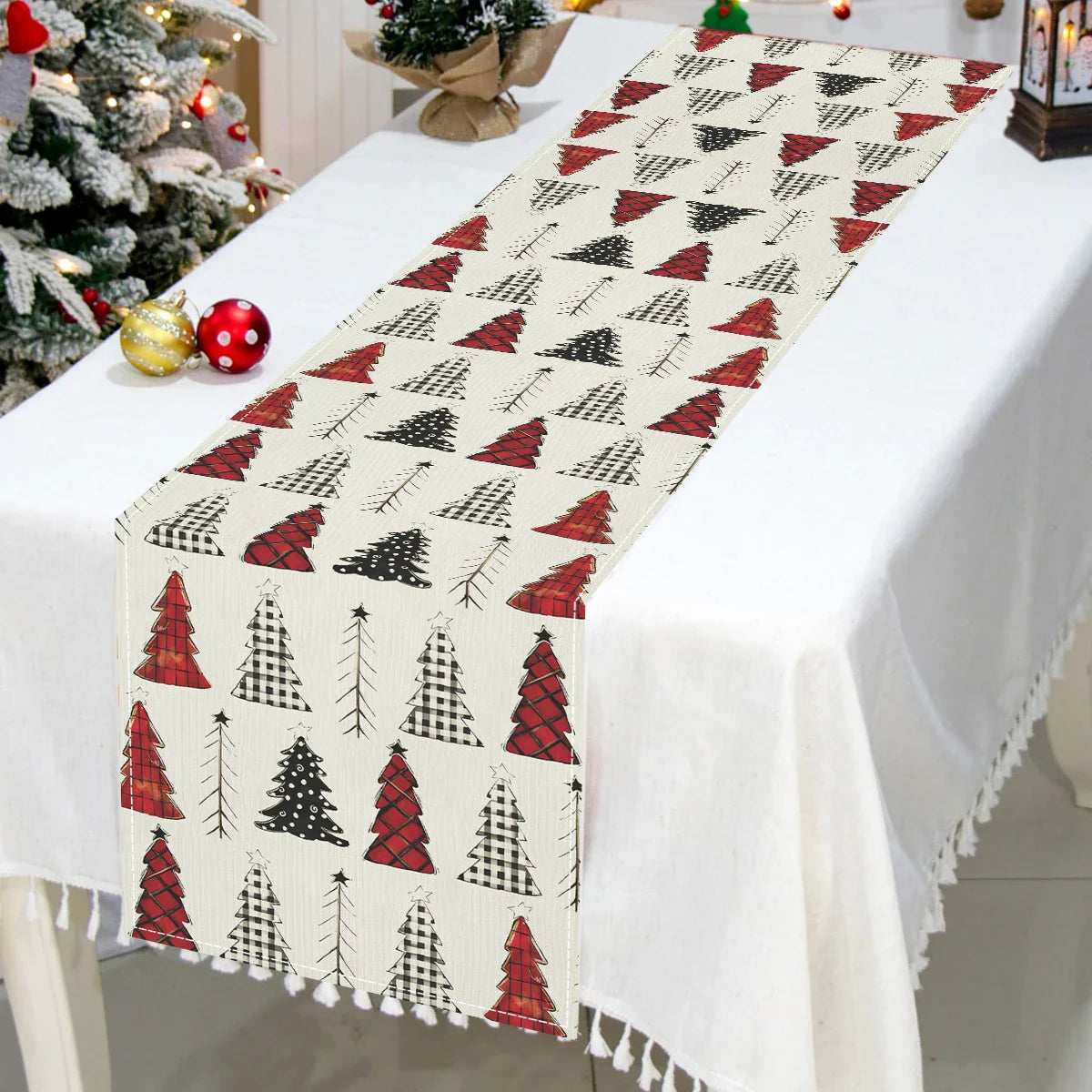 Christmas Tree Table Runner Merry Christmas Decoration 2025 Navidad Natal Xmas Gifts Snowflake Table Cover Happy New Year 2026