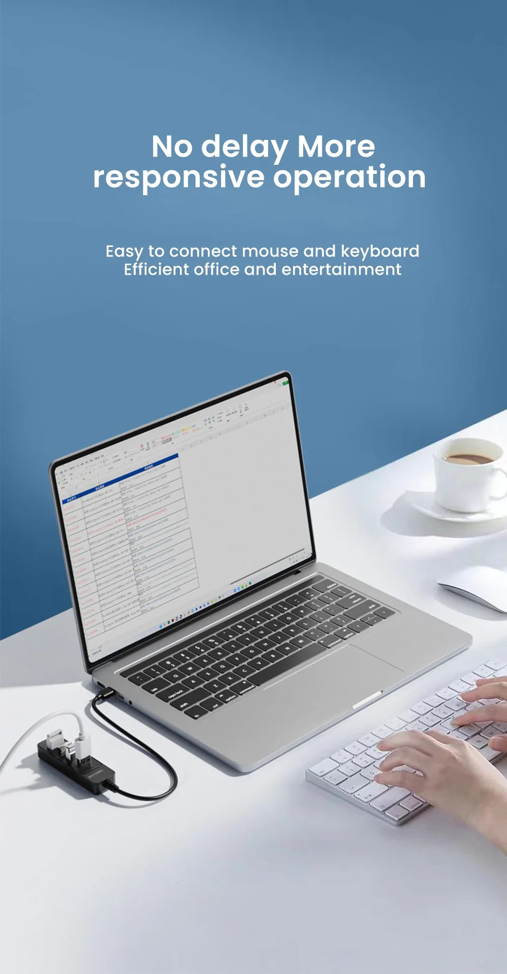 4-Port USB 3.0 Hub with Type-C Splitter & Cable
