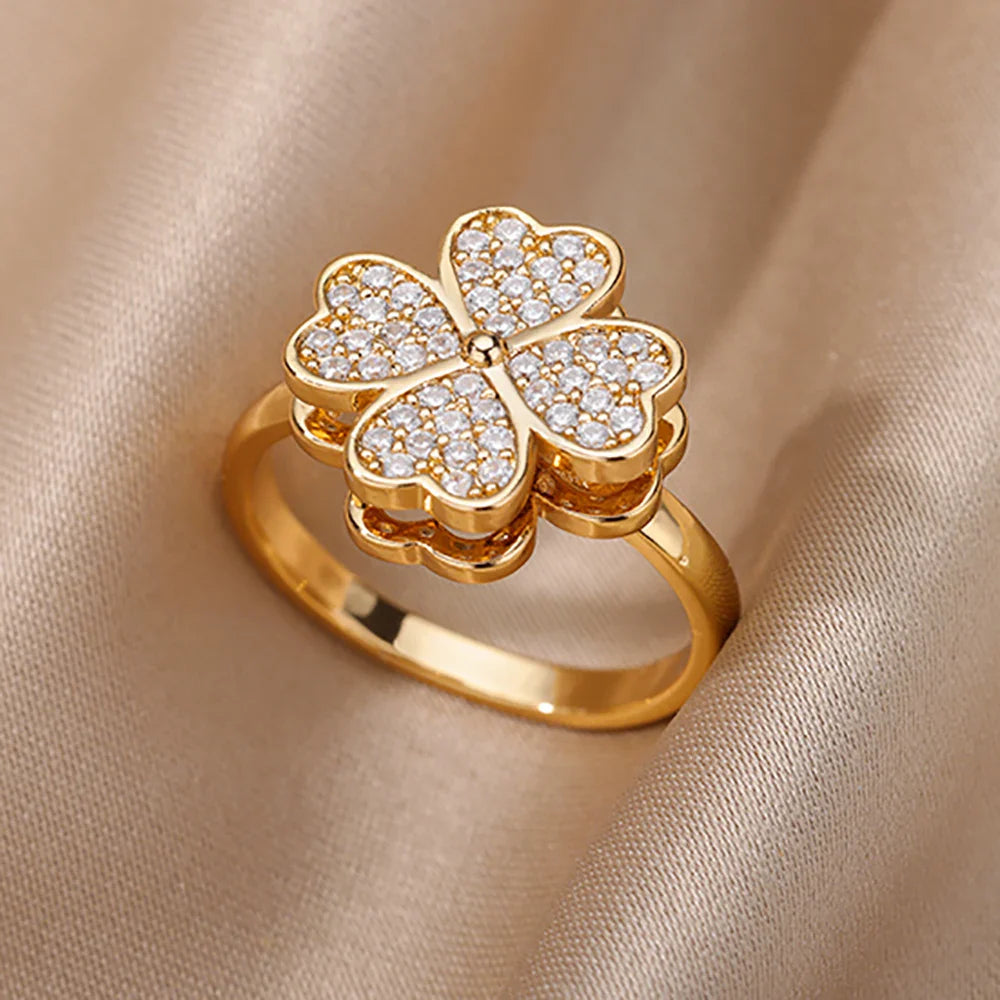 Luxury Zircon Geometric Rings For Women Stainless Steel Gold Color Open Ring Trendy Wedding Party Aesthetic Jewerly Gift Femme
