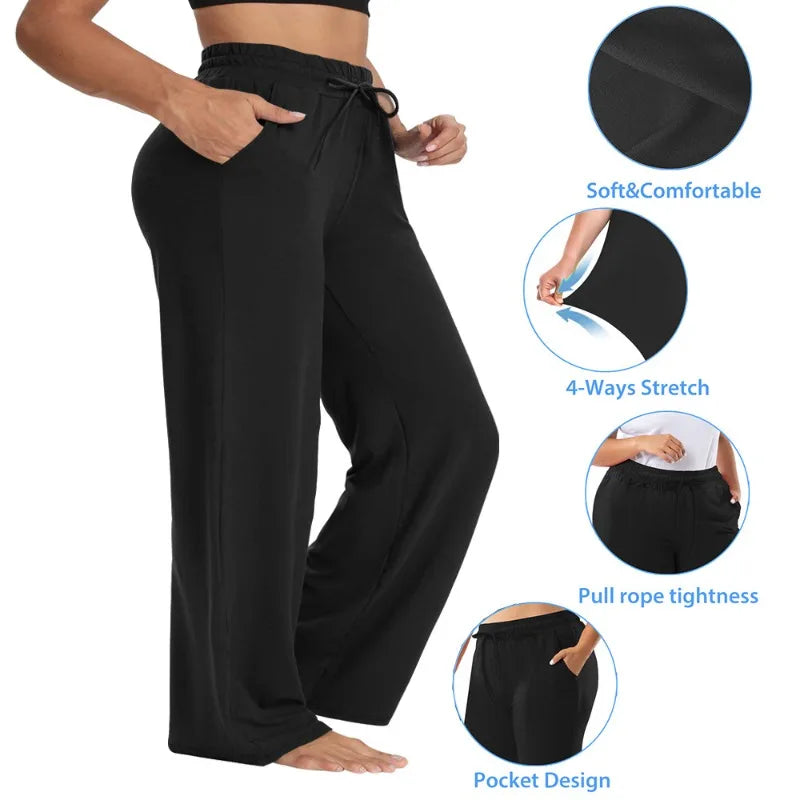 Wide Leg Lounge Trousers with Drawstring Waist and Pockets - Image 2
