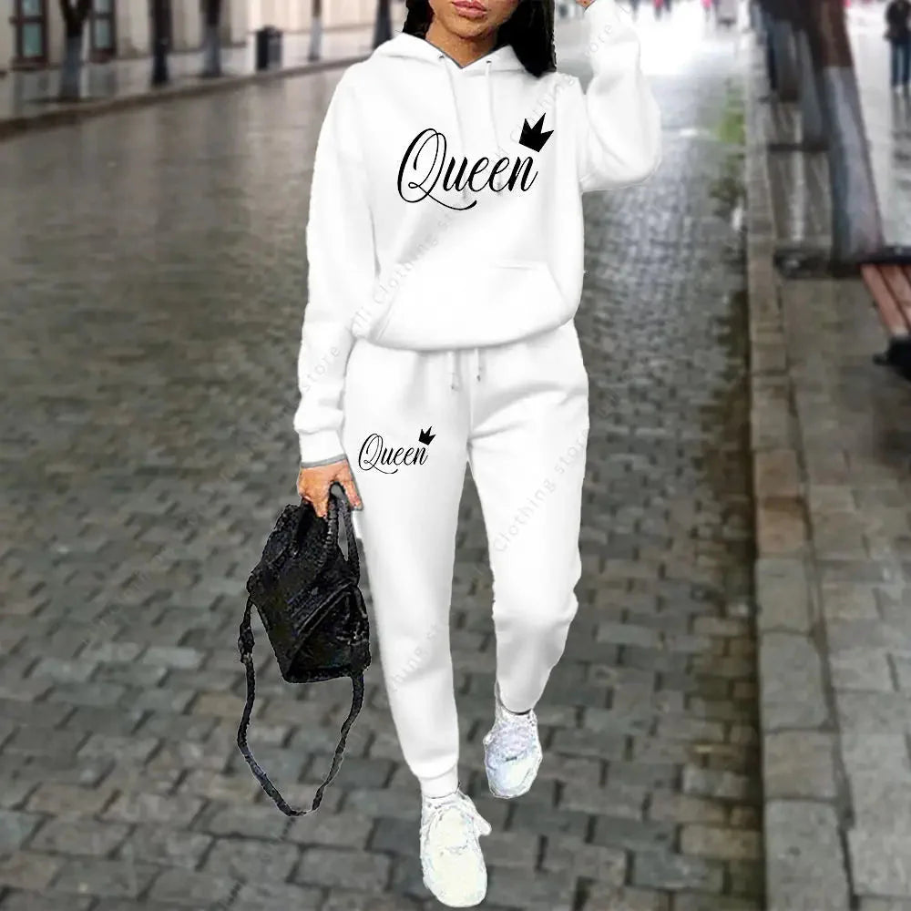Women’s Queen Graphic 2-Piece Hoodie and Jogger Tracksuit Set - Image 3