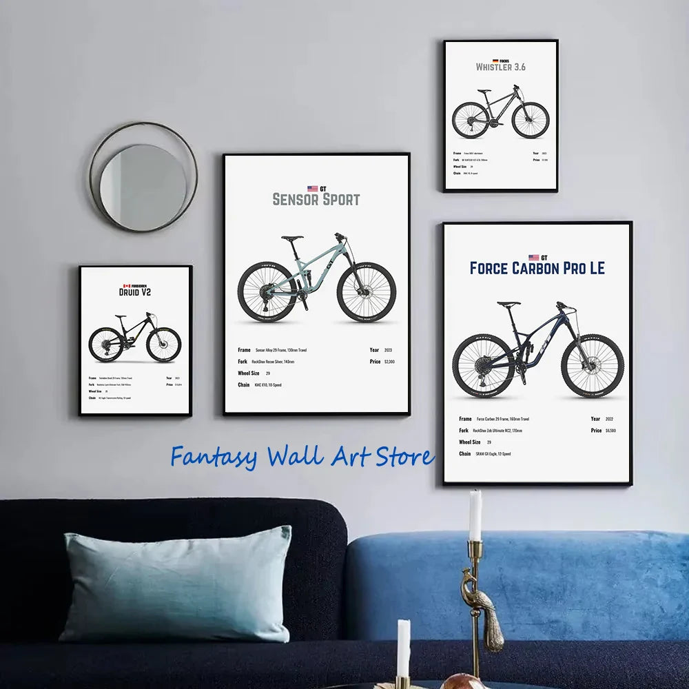 Luxury Mountain Bike Famous Bicycle Parameter Minimalist Poster Canvas Painting Wall Pictures Home Room Decor Bike Lover Gifts