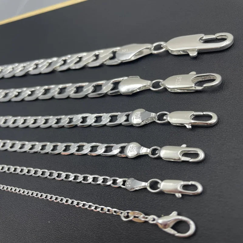 Wholesale 925 Sterling Silver Necklace Width 2-12MM Long 40-75cm Lobster Clasp Chain Men Women Fashion Punk Necklaces Jewelry