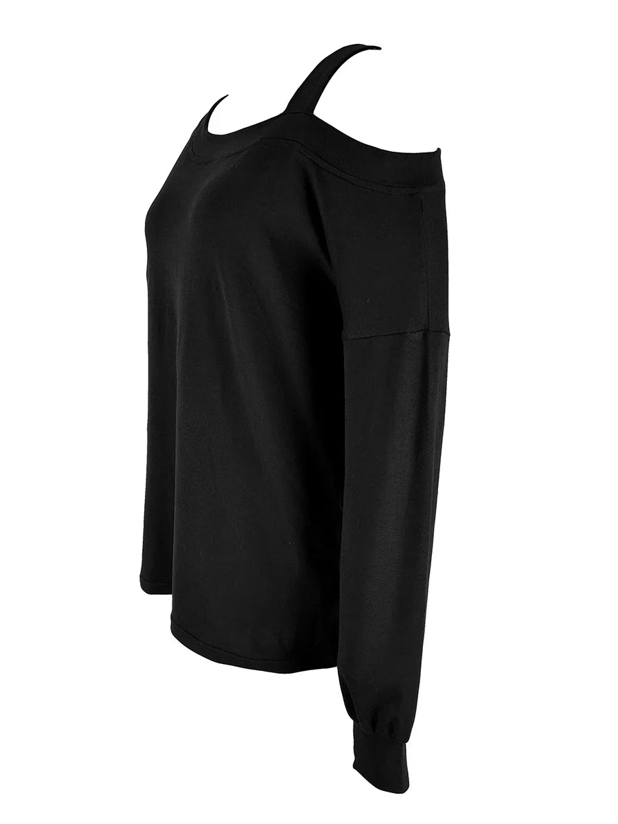 Plus Size Black One Shoulder Lantern Sleeve Knit Pullover