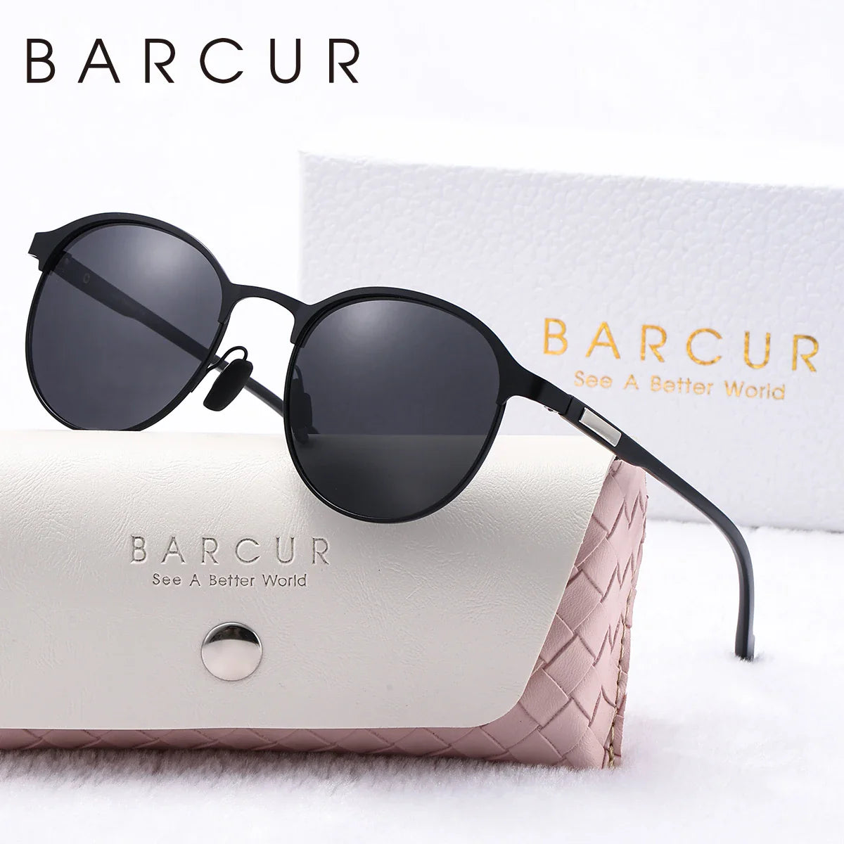 Retro Circular Polarized Sunglasses – Elegant Black Metal Frame