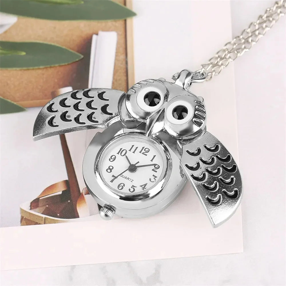Fashion Vintage Men Women Alloy Retro Owl Shape Clock Pendant Long Necklace Chain Watches Birthday Gifts