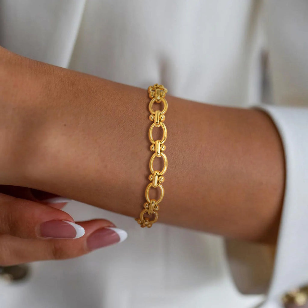 Statement Stainless Steel Chain Bracelet for Women, Vintage 18k Gold Plated Elegant Jewerlry