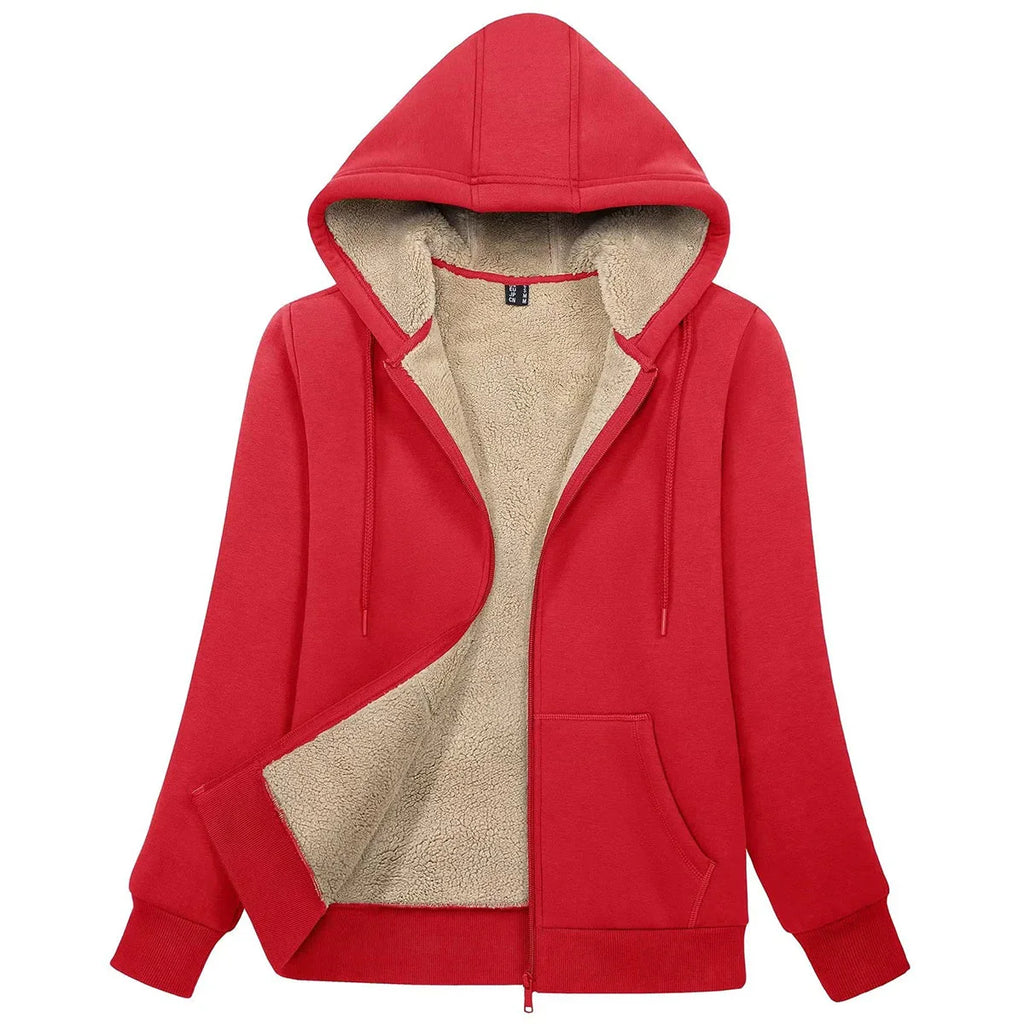 Women's Blue Sherpa-Lined Fleece Zip-Up Hoodie Jacket - Image 12