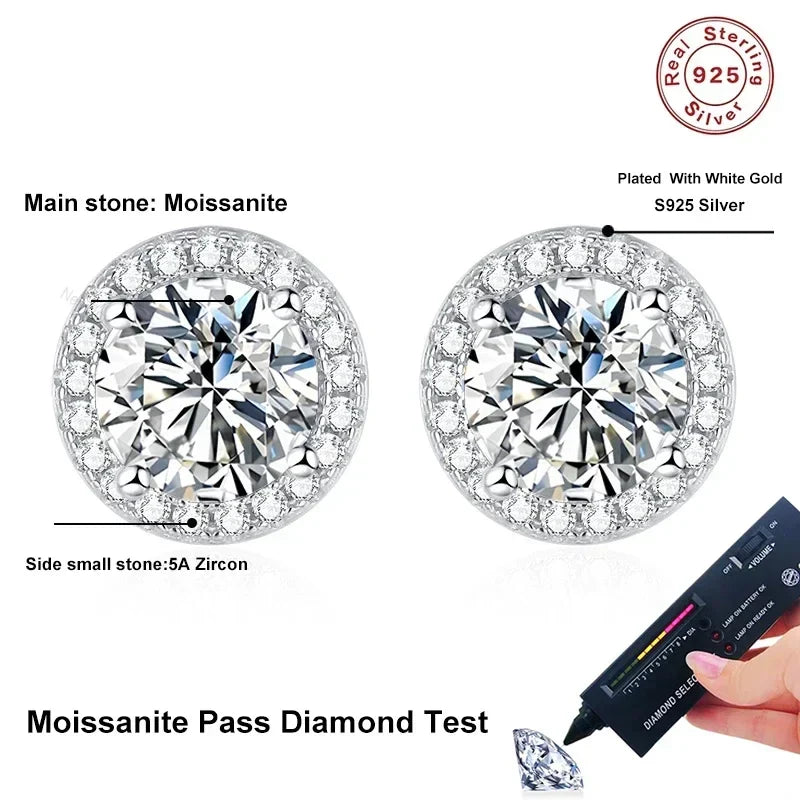 NeeTim Moissanite Stud Earrings for Women 925 Sterling Silver Green Blue Pink Red Black Blue Sparkling Moissanite Studs Earring