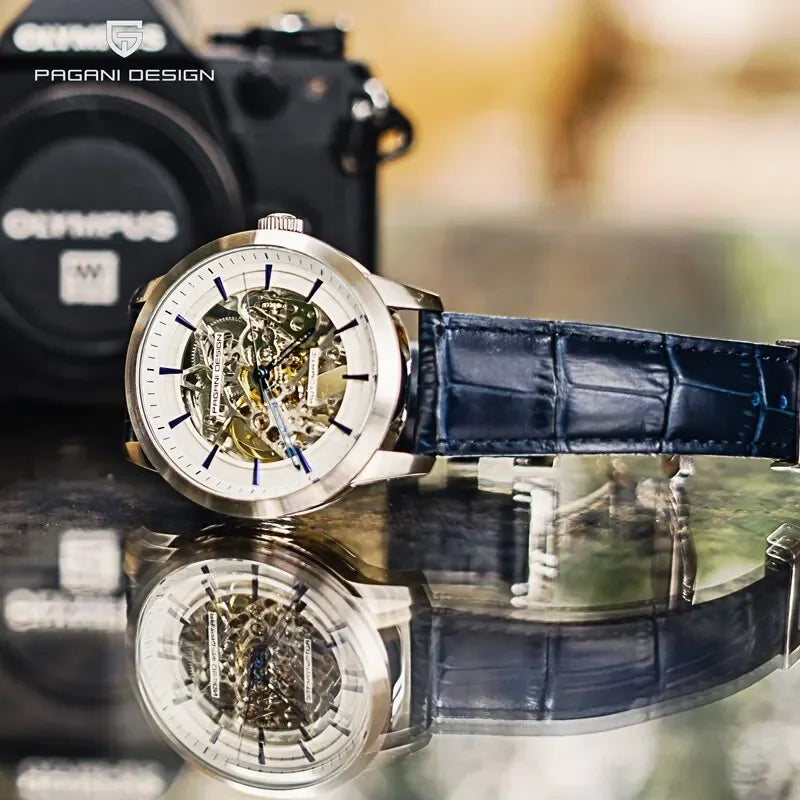 PAGANI DESIGN Business Man Watch Luxury Skeleton Hollow Leather Men's Wristwatch New Mechanical Male Clock Relogio Masculino