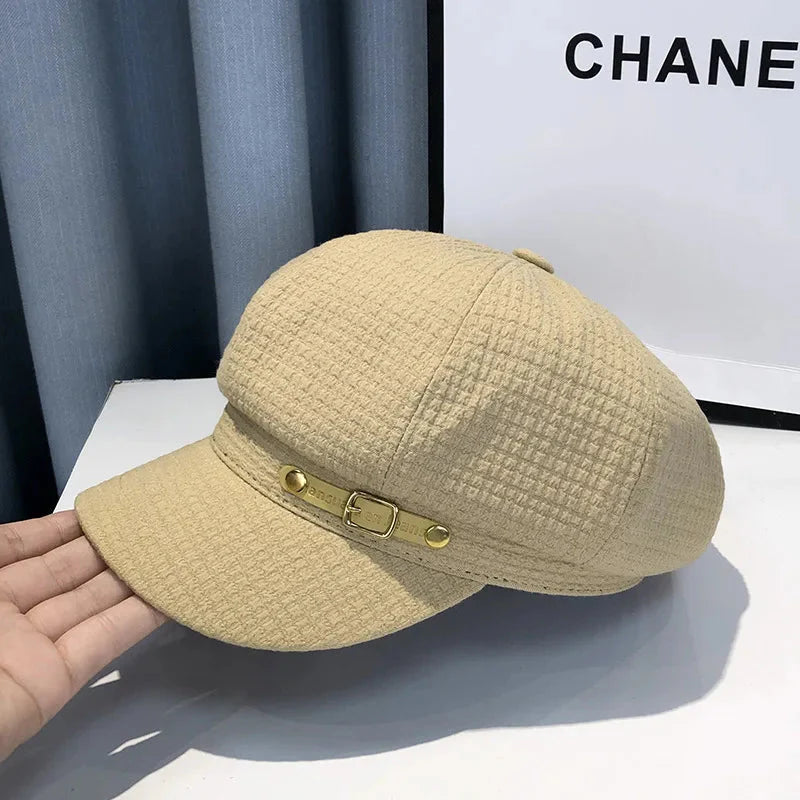 Women's Octagonal Newsboy Beret Textured Flat Cap Hat