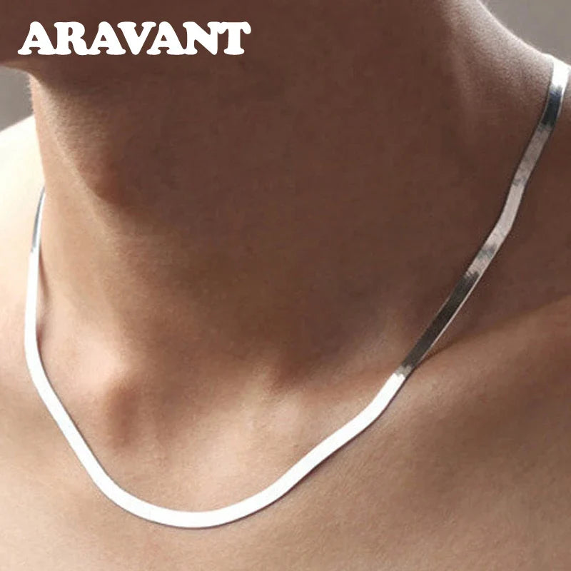 Aravant 925 Silver 4MM Snake Bone Necklace Chain For Women Men Fashion Jewelry