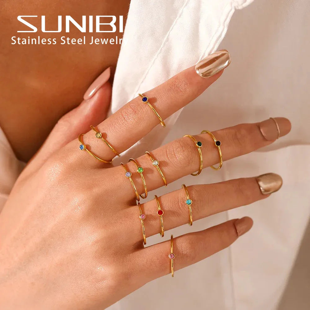 14k Gold Plated Stainless Steel Birthstone Ring