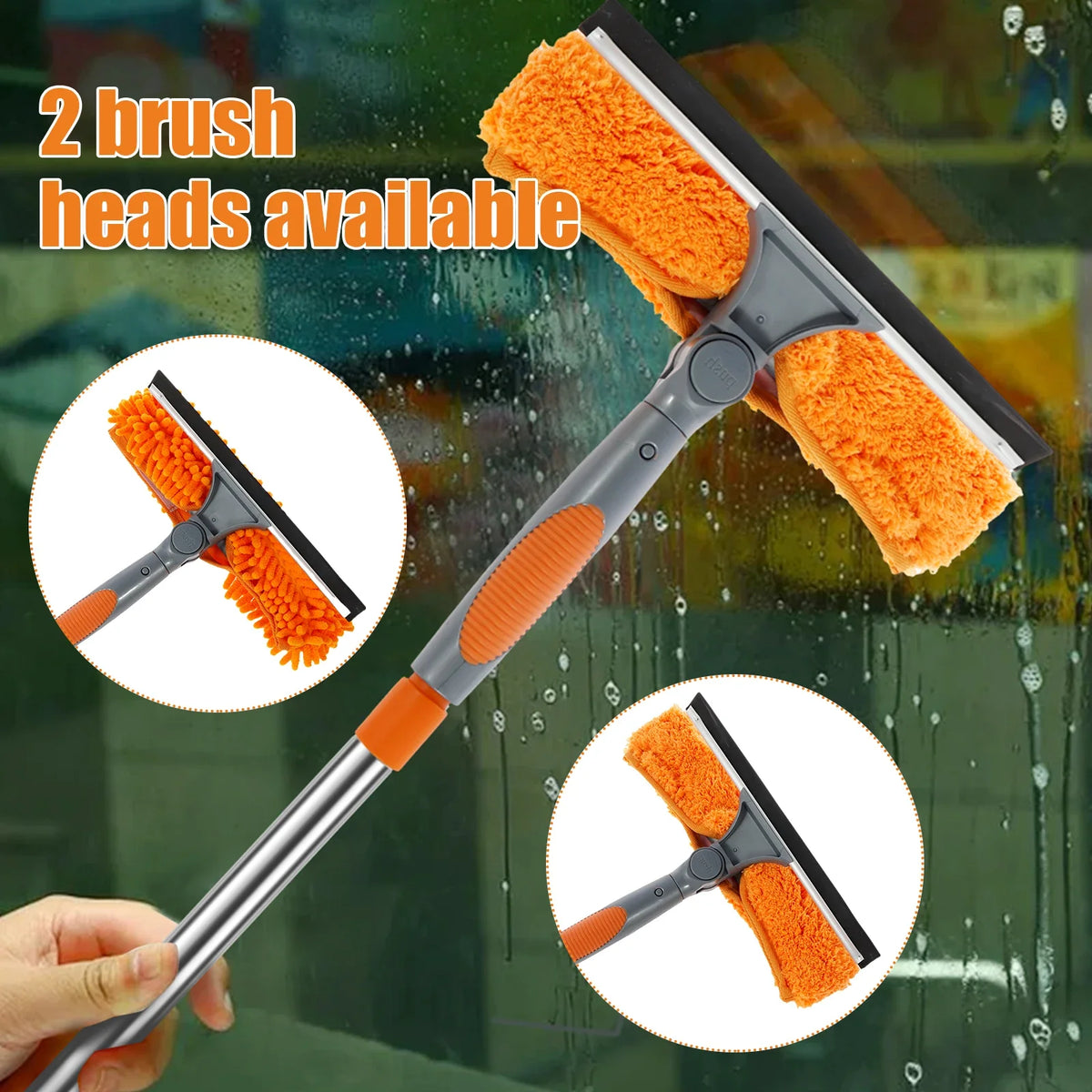 Extendable Window Cleaning Kit, 2-in-1 Double-Sided Glass Squeegee with Microfiber