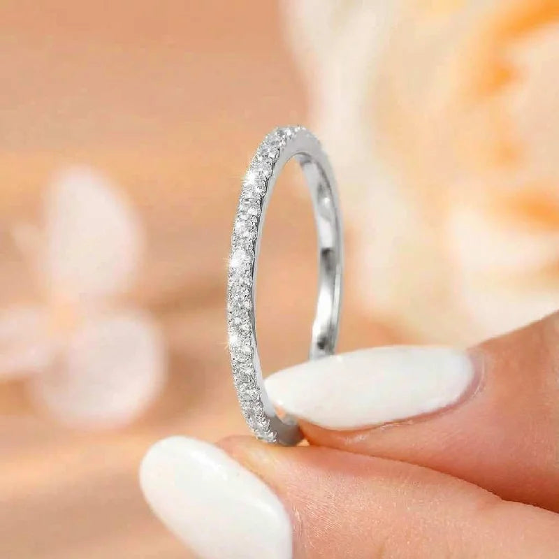 925 Sterling Silver 2mm Fashion Simplicity  Half Full Zircon Stackable Plain Ring For Women Daily Personalized Fine Jewelry