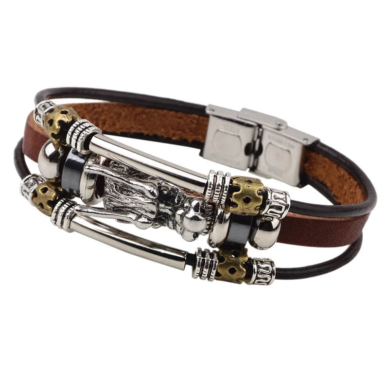 Trend Personalized Jewelry Handmade Leather Dragon Bracelet Men Vintage Multilayer Bracelets Bangles Cuff Bracelet Pulsera