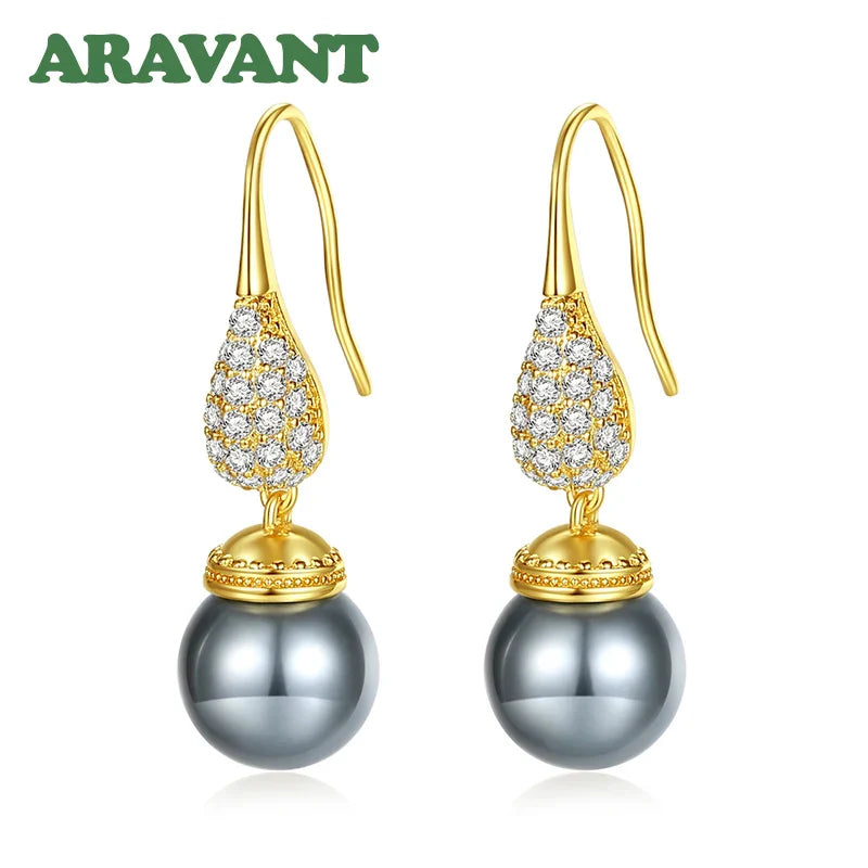 Aravant 925 Silver 18K Gold Water Drop Black Pearl Earring For Women Fashion Jewelry