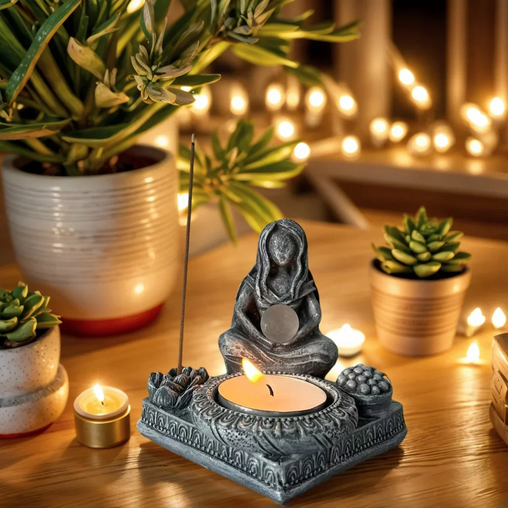 Zen Moon Goddess Candle and Incense Holder Resin Statue Ornament - Image 3
