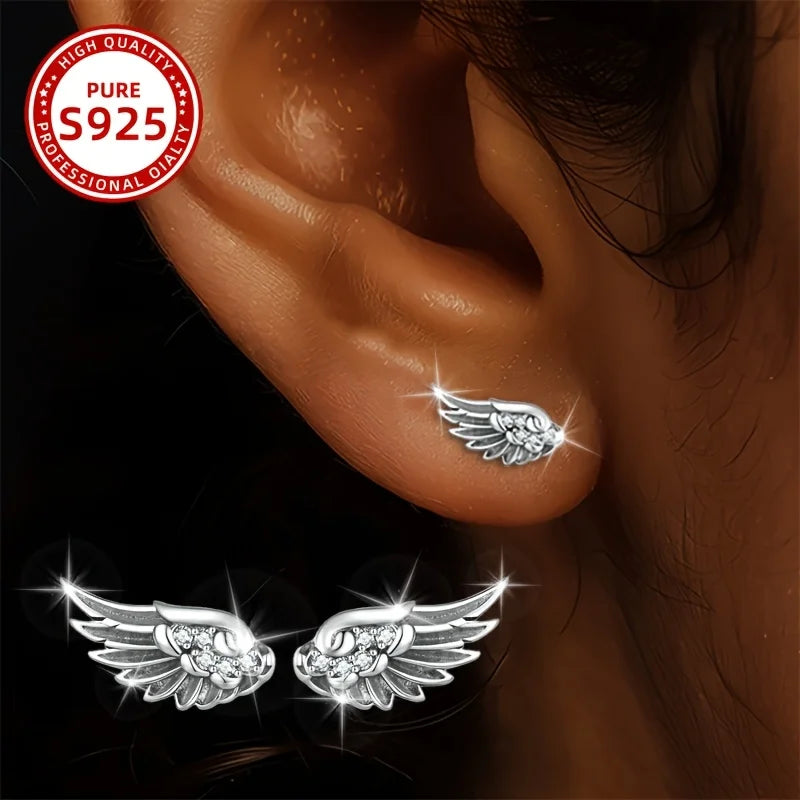 Fashionable Ladies Earrings with Angel Feather Wings 1.12g 925 Silver Suitable for Daily Wear Parties Vacations Gifts