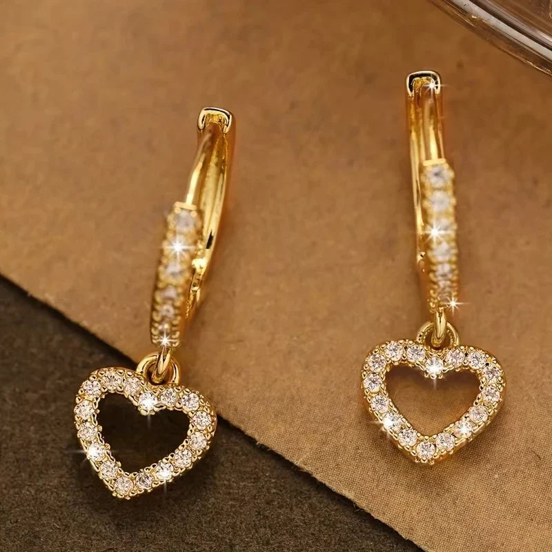 Europe and The United States Fashion Trend Love Drop Earrings Ladies Luxury Shining Inlaid Zirconia Wedding Jewelry