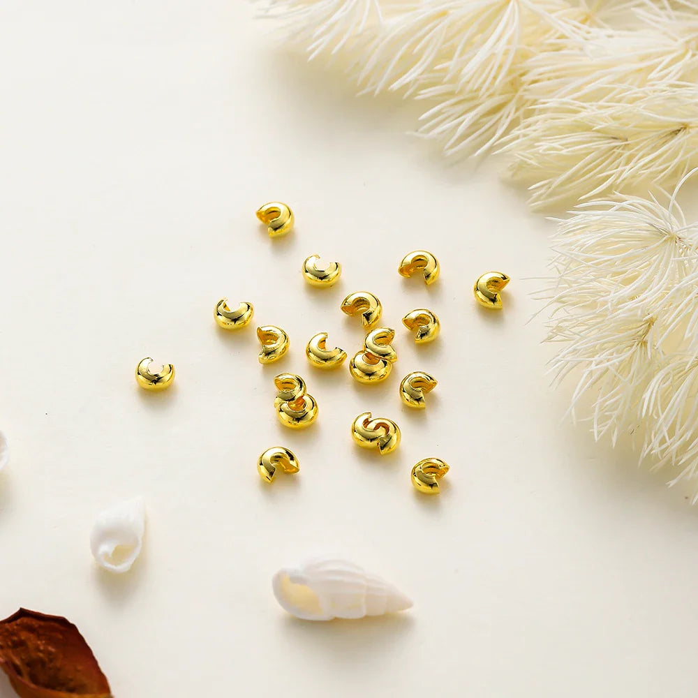 3mm/4mm/5mm 14k 18K Gold Plated Open Crimp Beads Covers Crimp End Beads Stopper Spacer Beads For DIY Jewelry Making Supplies