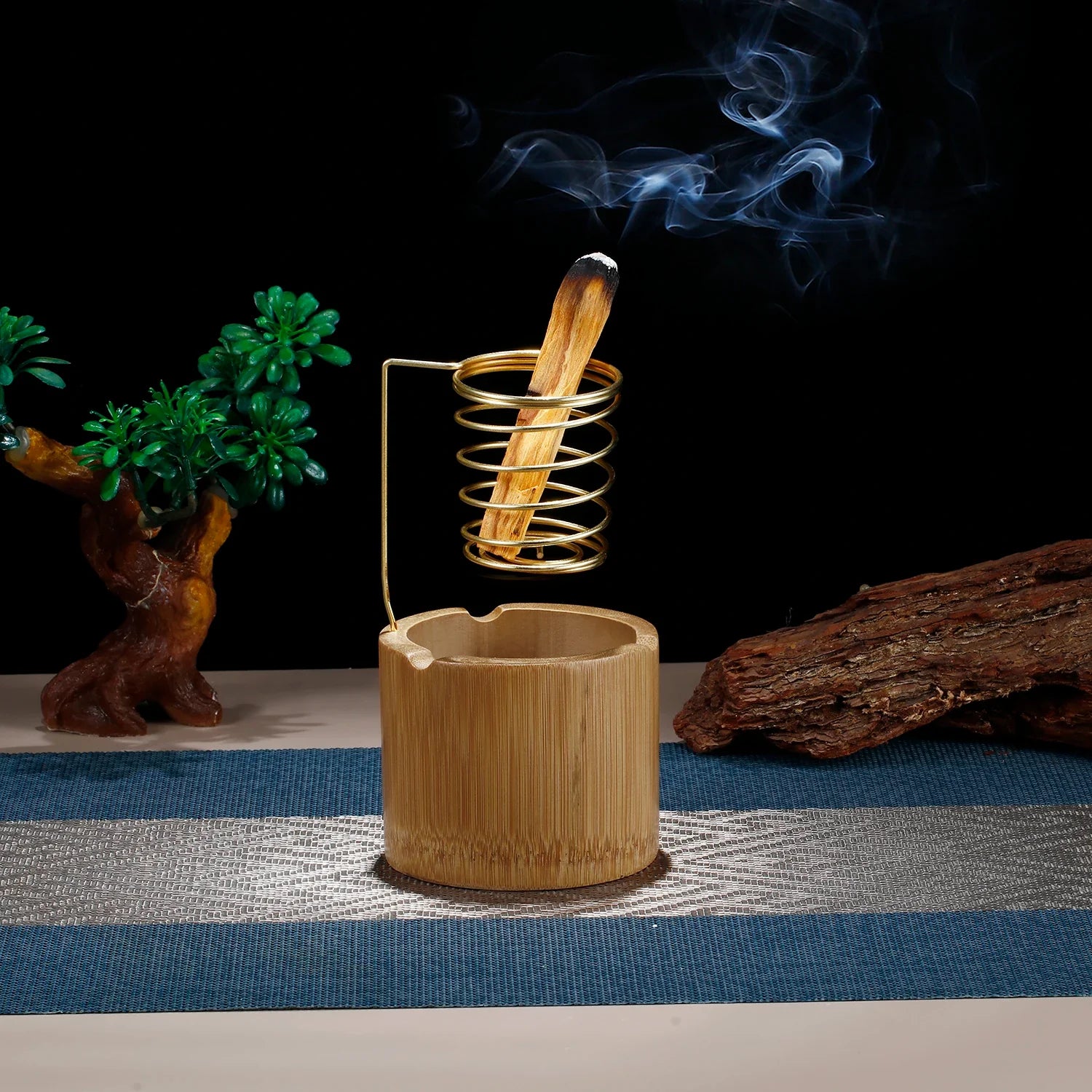 Metal Palo Santo Holder Burner Sage Holder with Bamboo Ash Catcher Tray Incense Holder for Meditation Yoga Spa