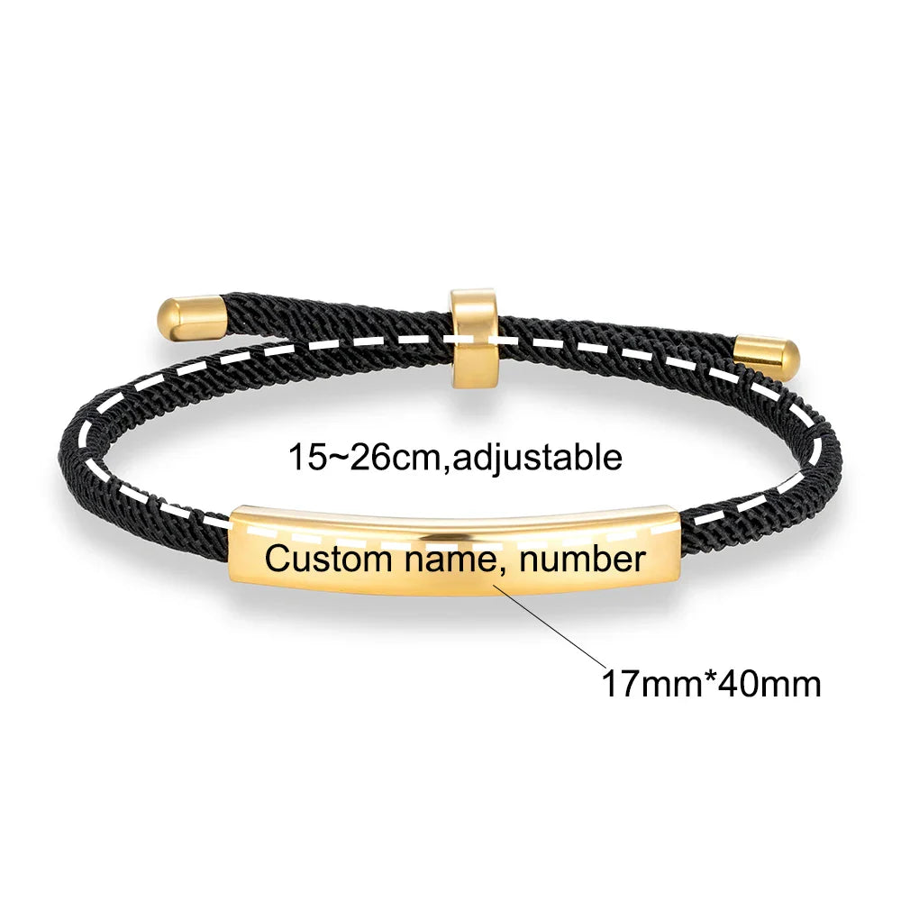 MKENDN Punk SOS Custom logo Name Engrave Text Rope Bracelet customize Stainless Steel Bracelets For Women Men ID Bracelet
