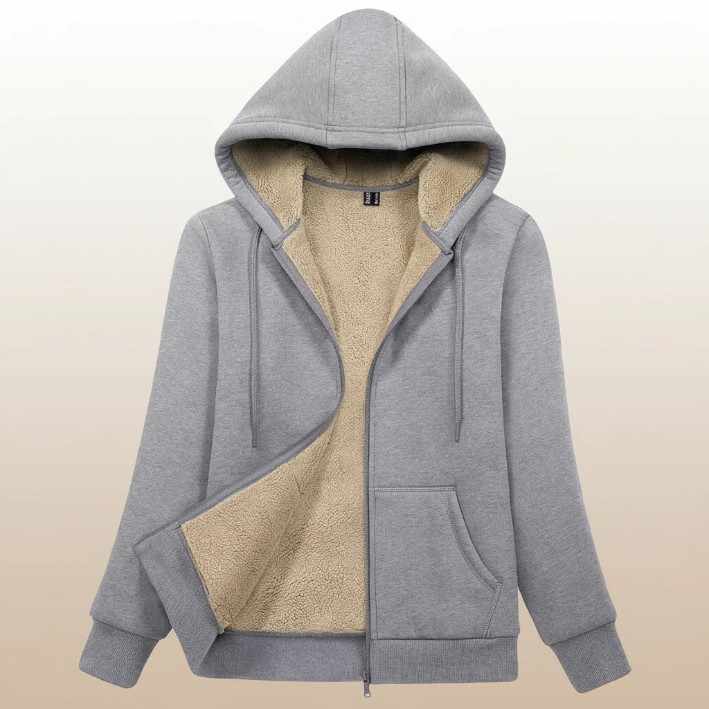 Women's Blue Sherpa-Lined Fleece Zip-Up Hoodie Jacket - Image 3