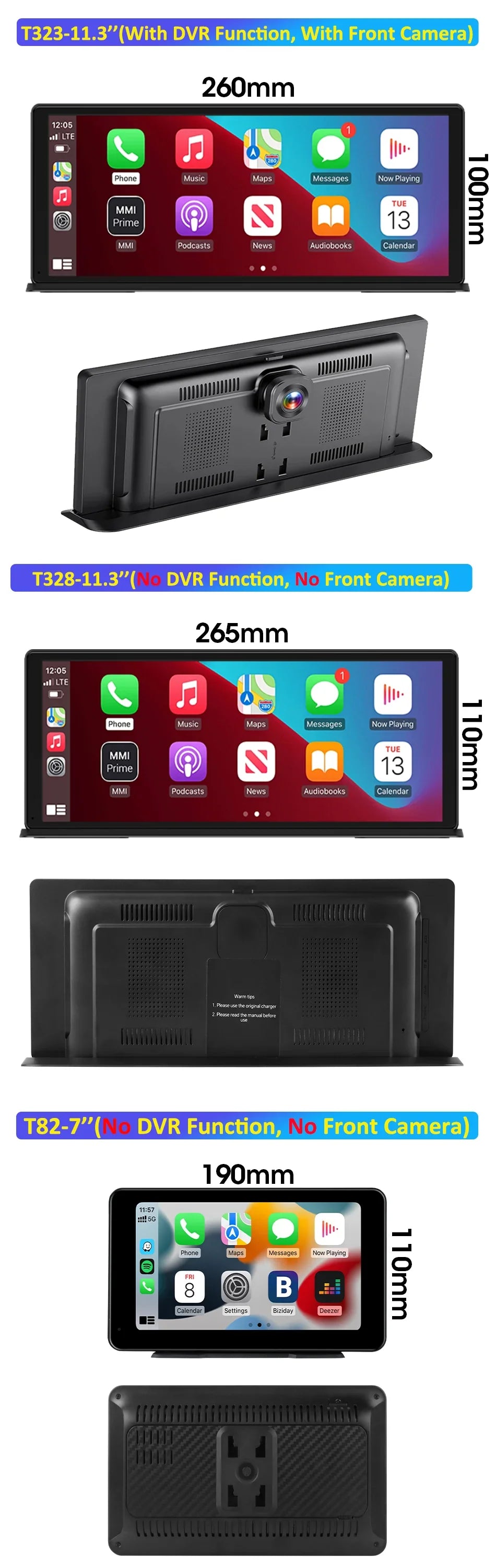 11.3 Inch Portable CarPlay Screen – HD Wireless Touch Display for Apple CarPlay and Android Auto