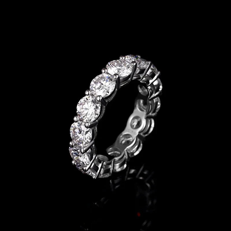 NeeTim 5mm Full Moissanite Ring for Woman Wedding 925 Sterling Silver Rings Lab Diamond Engagement Eternal Band Fine Jewelry