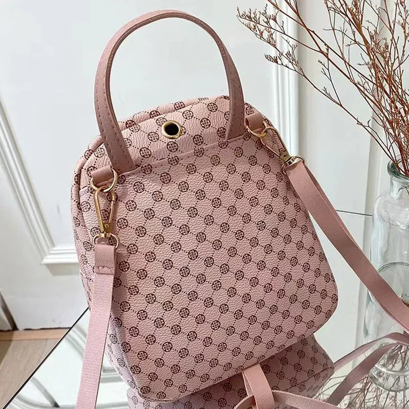Women's Classic Patterned Backpack - Dark Brown & Pink - Image 3