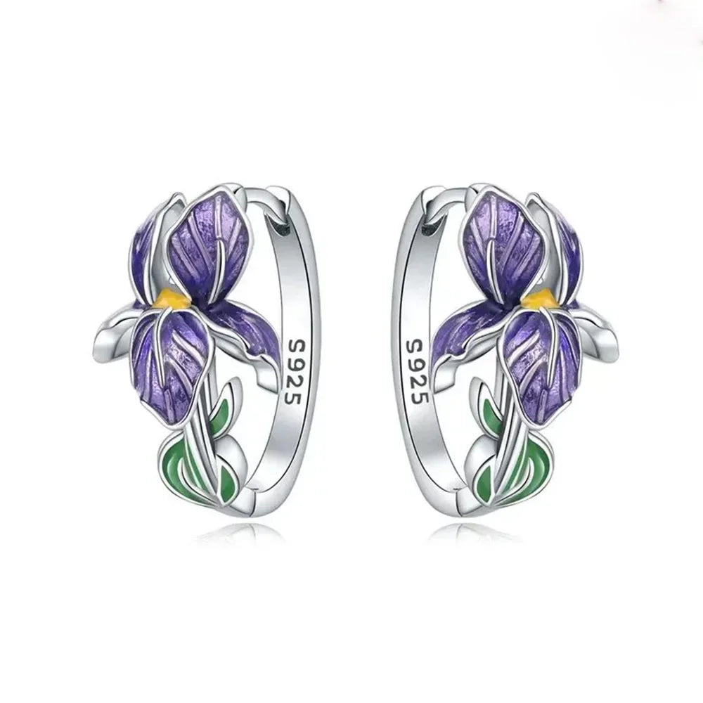 925 Sterling Silver Purple Flowers Series Earring Jewelry Versatile Hoop Earrings For Women Jewelry Fine Birthday Party Gifts