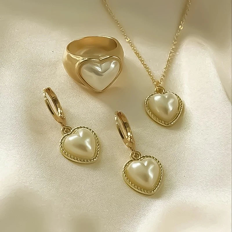 Round Pearl Jewelry Set Of Earring Pendant Necklace