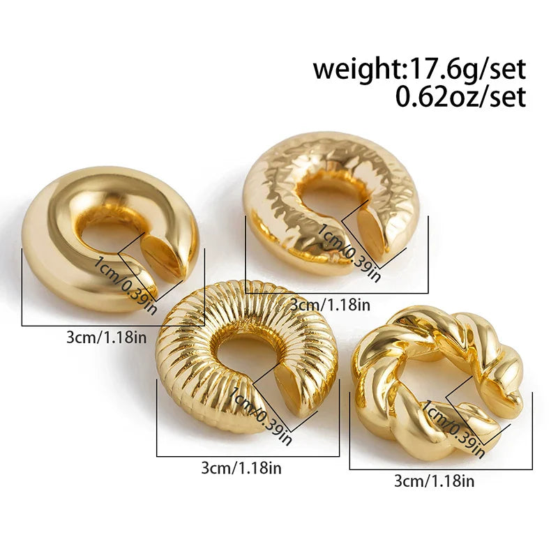 Fashion 4pcs C Shaped Acrylic Ear Clip for Women Simple Gold Silver Color No Pierced Round Earrings Punk Female Jewelry