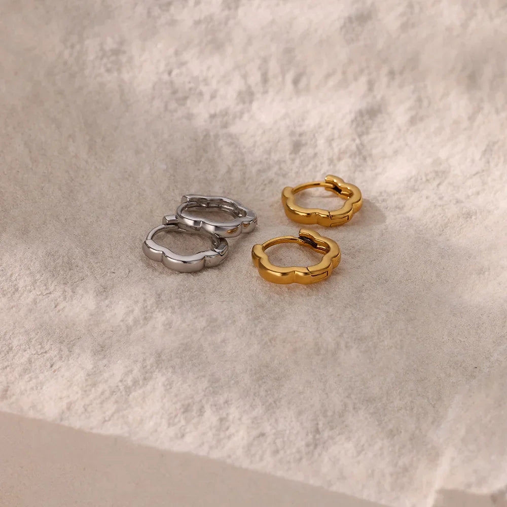 Chunky Flower Hoop Earring for Women Stainless Steel Gold Color Wedding Aesthetic Earring New Couple Jewelry Accessories Gift