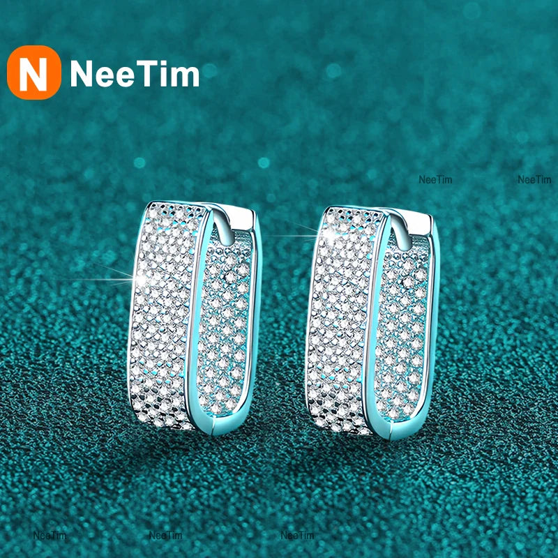 NeeTim Full D Color Sparkling Moissanite Earrings 925 Sterling Silver Classic Shining Hoop Earrings For Women Wedding Jewelry