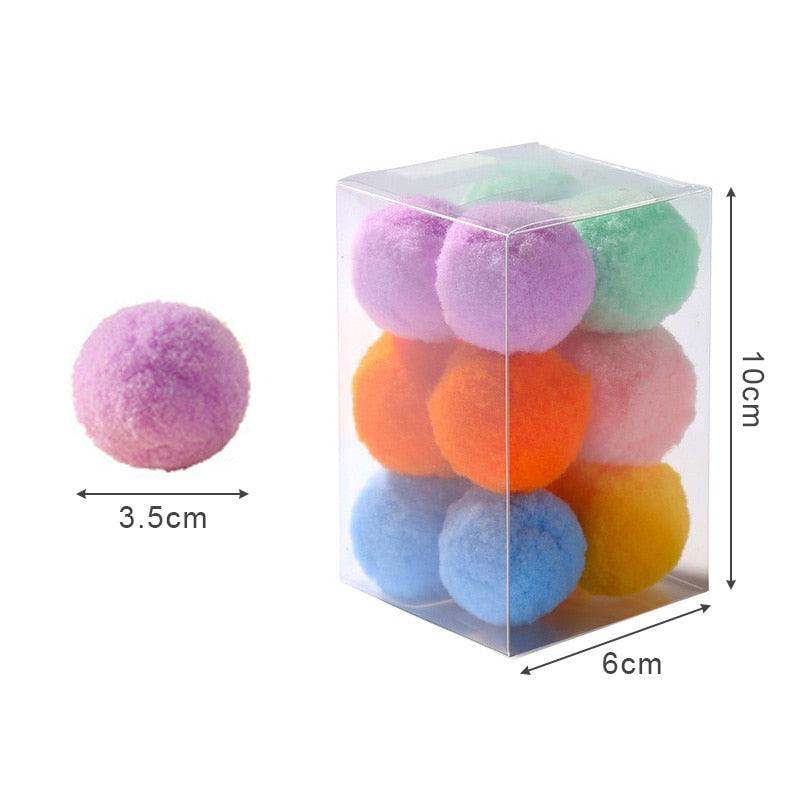 12-Piece Colorful Stretch Plush Pom Pom Cat Ball Toy Set