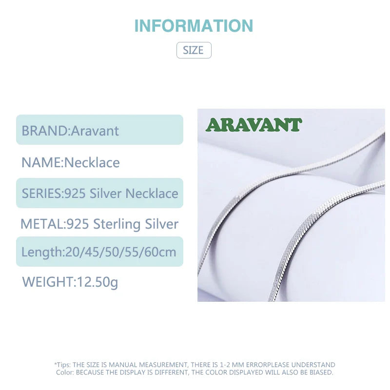 Aravant 925 Silver 4MM Snake Bone Necklace Chain For Women Men Fashion Jewelry