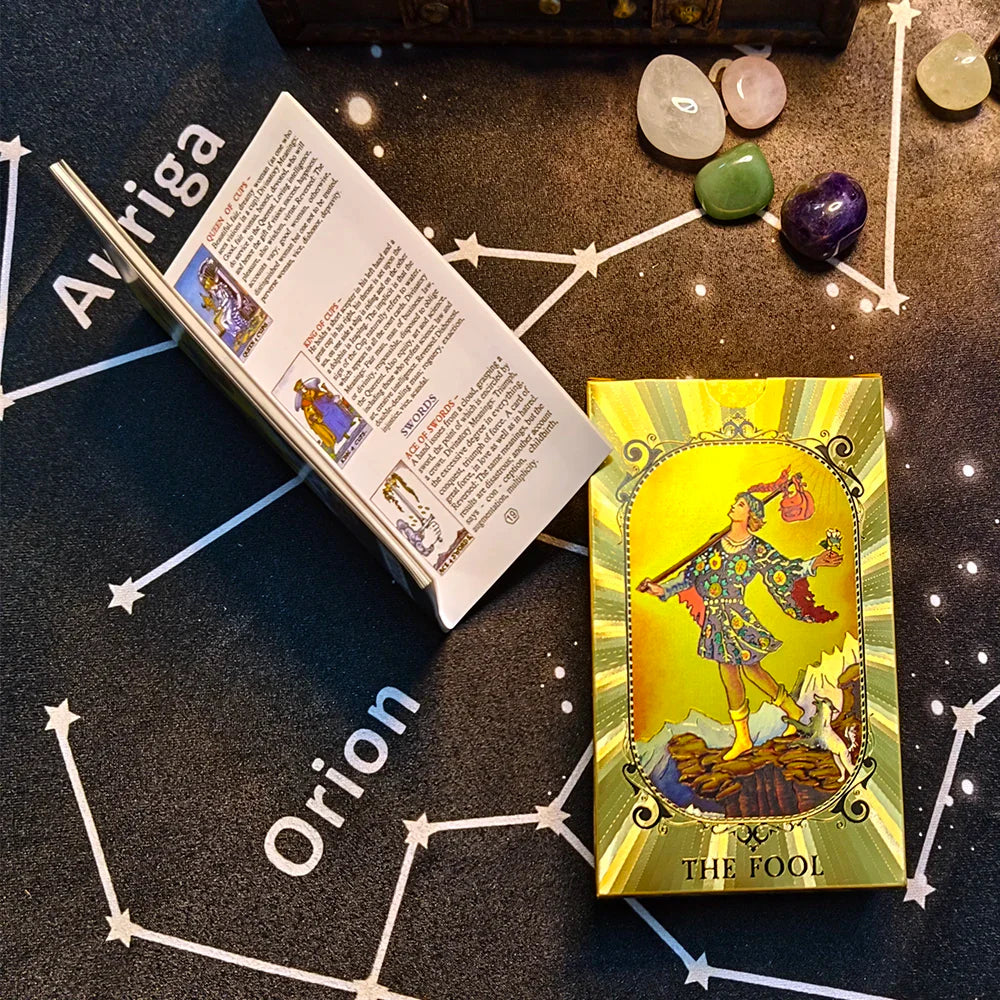 Divinative 12x7cm Gold Tarot Cards Standard Size for Beginners with Guide Book Classic Board Game