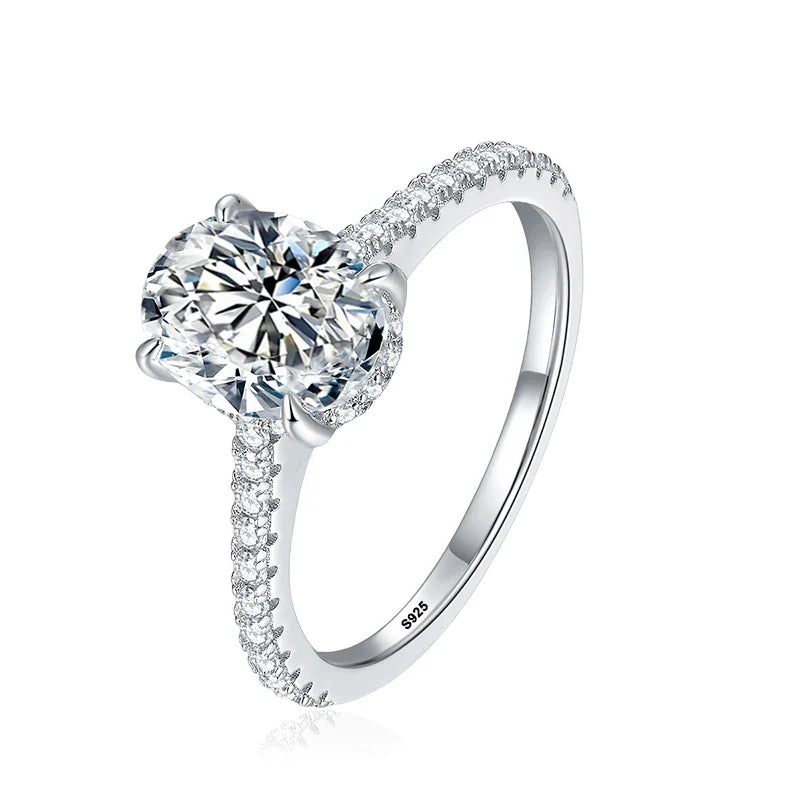 NeeTim 1ct 2ct 3ct Oval Cut Moissanite Rings for Women 925 Sterling Silver Lab Diamond Wedding Engagement Ring Gemstone Band