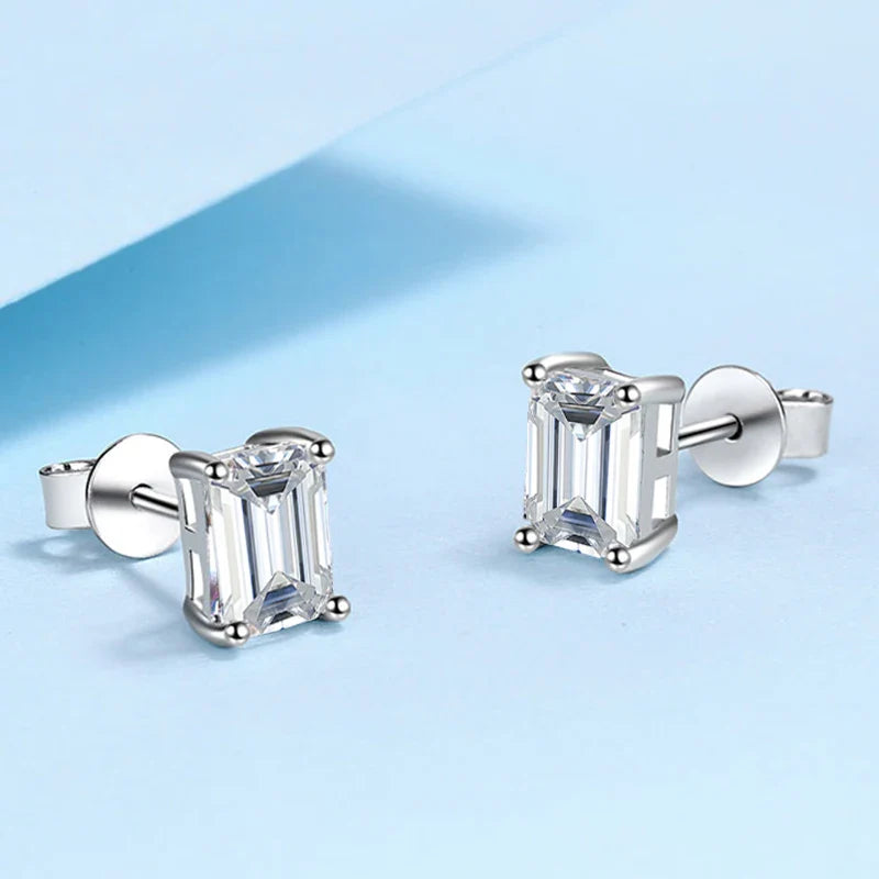 NeeTim 0.5CT 1CT 2CT Emerald Radiant Cut Moissanite Studs Earrings for Women Lab Diamond 925 Sterling Silver Earring Jewelry