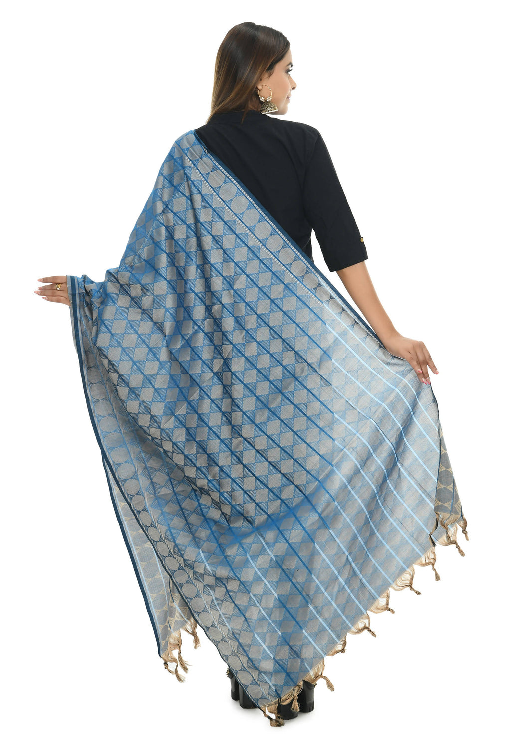 Blue Handloom Cotton Dupatta - Breathable Ethnic Shawl
