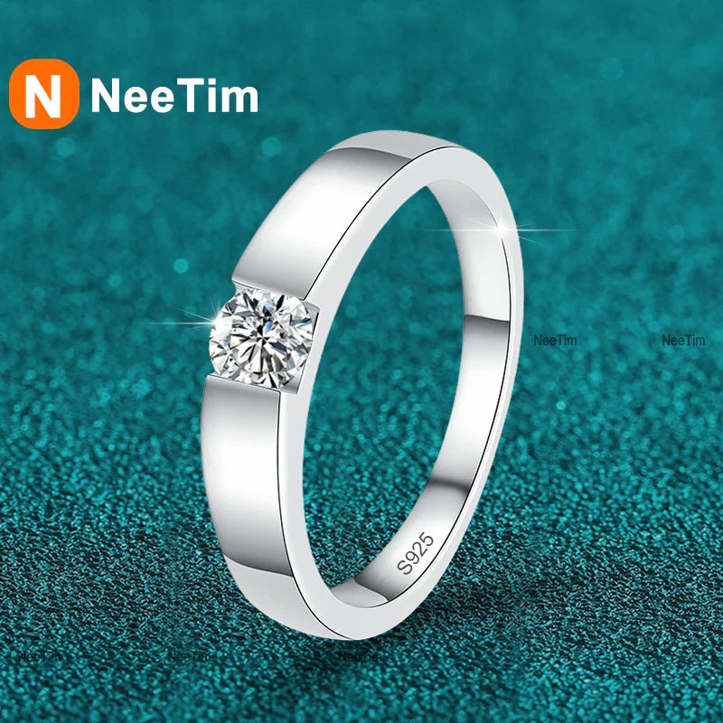 NeeTim 4mm D Color Moissanite Ring for Couple Women Men 925 Sterling Silver Lab Diamond Engagement Wedding Rings Jewelry Bands