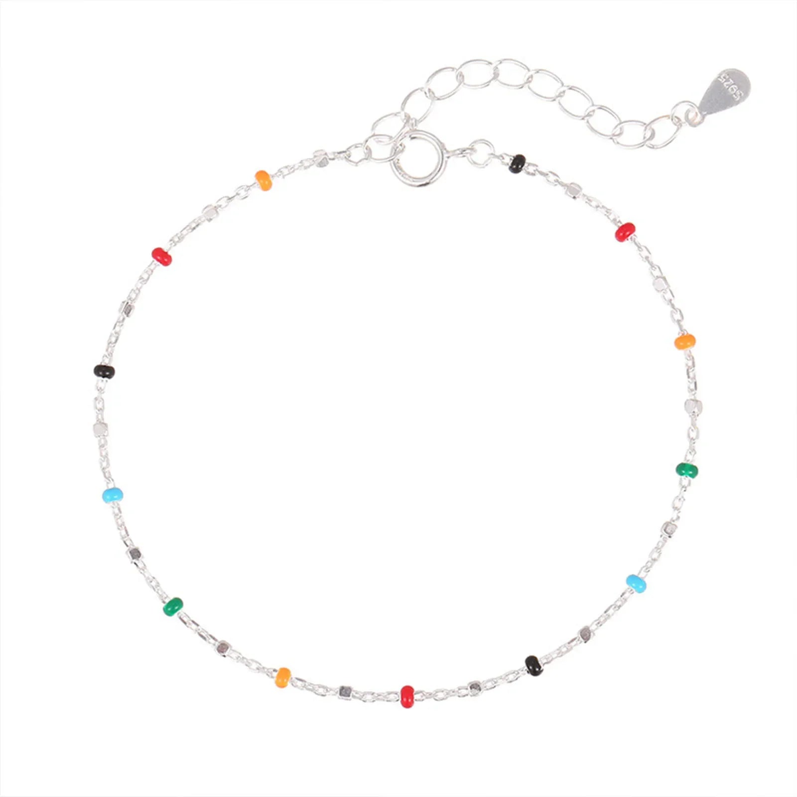 S925 Silver Dopaamine Colored Bean Bracelet Women's Popular INS Summer Niche Thin Fashion Jewelry Trendy Accessory