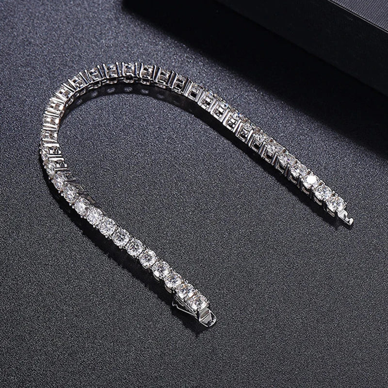 NeeTim 2mm 2.5mm 3mm 4mm Moissanite Tennis Bracelet 925 Sterling Silver with White Gold Plated Bracelets for Women Man Wholesale