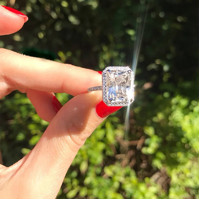 925 Sterling Silver Gorgeous Bridal Wedding Ring for Women Big Stone Crystal Square AAA Cubic Zirconia Elegant Statement Jewelry